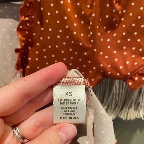 GOOD LUCK GEM BURNT ORANGE POLKA DOT BLOUSE XS - Picture 3 of 4